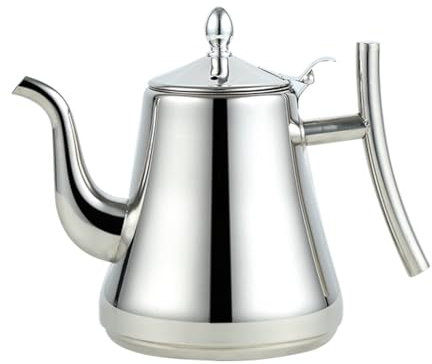 Tetera Tetera de acero inoxidable con infusor extraíble, linda tetera y cafetera con filtro for todas las fuentes auditivas, agua caliente que hierve rápidamente(Silver,1.5L)