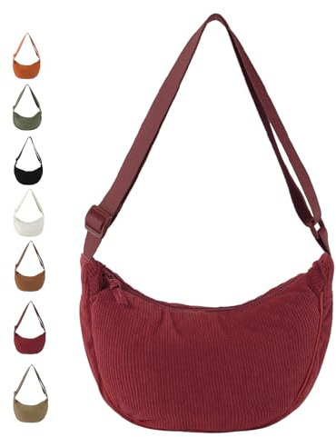 JENCVNL Damen Halbmond Tasche Nylon Crossbody Bag Damen Crossbody Moon Bag Crossbody Bag Halbmond Schultertasche mit verstellbarer Schultergurt (Burgund-Cord)