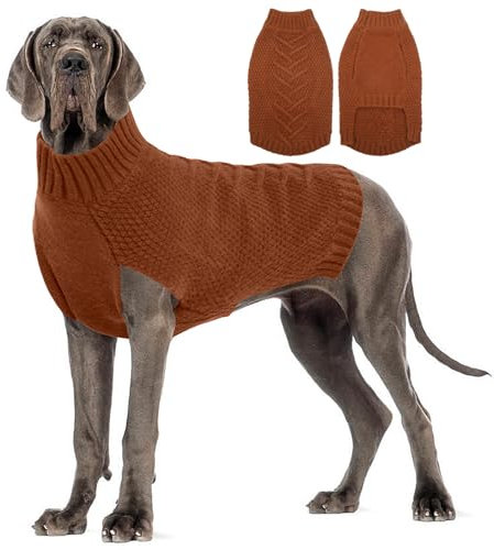Katzinst Hundepullover Grosse Hunde, Hundepullover 68cm Rückenlänge, Strickwaren Pullover Hund, Dickes Material Hundepulli Haustiermantel für Winter, Pullover für Deutsche Dogge, Karamell, 4XL