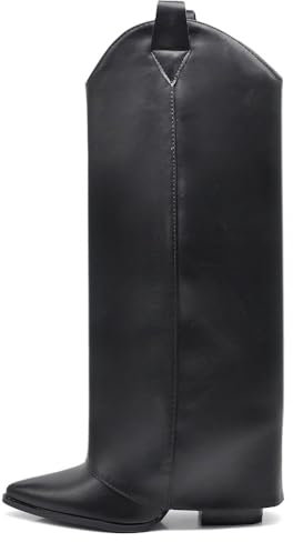 IF FASHION Stivali Alti A Punta Gambale A Ghetta Cownboy Texani Con Tacco Alto Da Donna WS162 Nero N.39