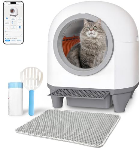 TRIUMPHKEY arenero Gatos autolimpiable,80 litros, Gran Capacidad XL, Control App, Desodorante, con Alfombrilla Sanitaria, Apta para Varios Gatos.