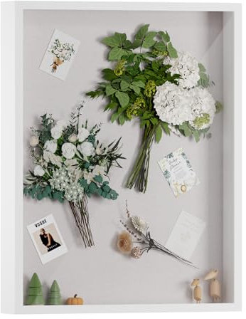Muzilife 3D Bilderrahmen zum Befüllen mit Glasscheibe Weiß 40x50 cm, Holz Rahmen Objektrahmen Shadow Box, Perfekt zum Basteln und als Geschenk für Familie Freunde
