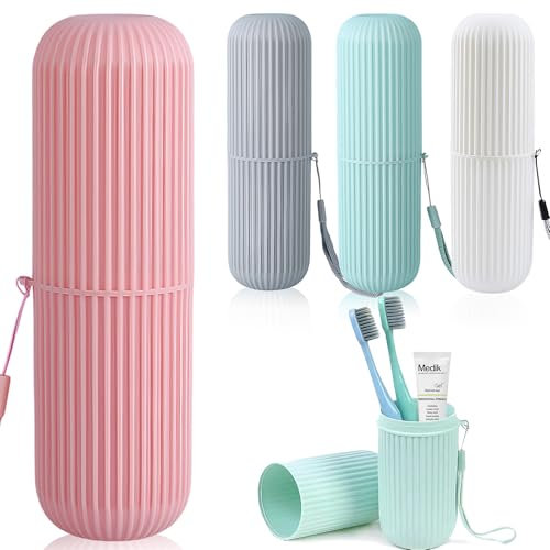 Porta Spazzolino da Viaggio,4 Pezzi Porta Spazzolino Plastica con Corda Multifunzione Tazza da Viaggio Scatola da Viaggio Per Spazzolino da Denti per Casa,Viaggi,Campeggio,Viaggi di Lavoro
