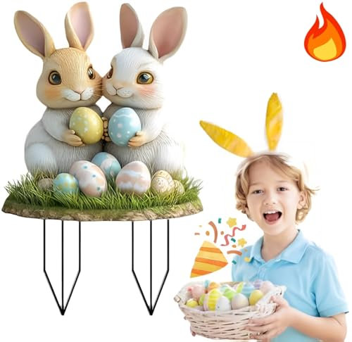 VIMAZ Gartenstecker Osterdeko Zum Stecken, Outdoor Ostern Garten Hasen Deko, Vintage Osterhase Osterei Gartenschilder, Garten Stecker FrüHling Deko Ostern Hase Wetterfest (D)