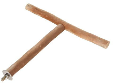 Bonbela T Shaped Wood Bird Perch Parrot Stand Log T Station for Chewing Exercising Relieve Boredom with Azalea Wood Bark Fixed Accessories