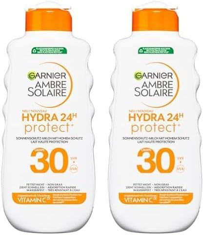 Garnier Ambre Solaire Hydra Protect+ Sonnenschutz-Milch 24h LSF 30, Schutz vor UVA und UVB, mit Vitamin C, 175 ml (Packung mit 2)
