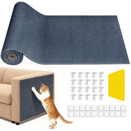 Litrue Katzen Kratzmatte Selbstklebend 40x200 cm Kratzschutz für Sofa und Wand Kratzteppich Couch Schutz Möbelschutz Katzenkratzmatte DIY Katzenständer Kratzbrett (Dunkelgrau)