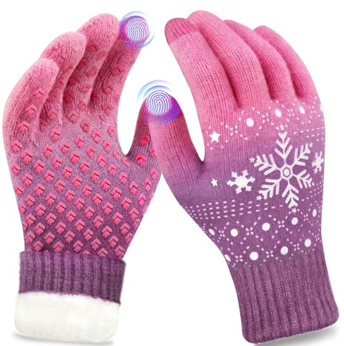 Origem Winter Thermal Gloves for Men and Women, Knit Fleece Lined Touch Screen Anti-Slip Warm Gloves, Cold Weather Driving Running Cycling Gloves for Outdoor Commute