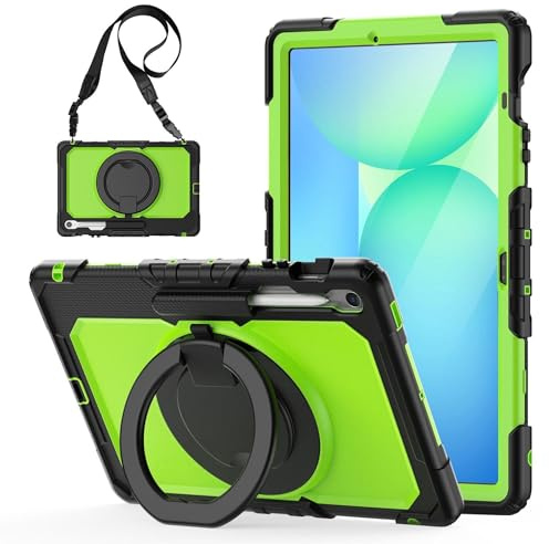 Hybrid Hülle für Samsung Galaxy Tab S10 FE Plus mit Griff Halter & Gurt Grün