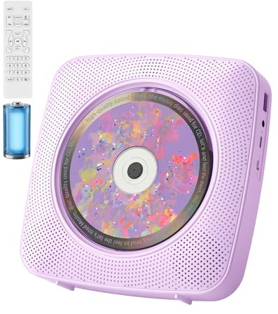KOVCDVI Lettore CD Portatile con altoparlanti, Bluetooth e Radio viola | Lettori CD da tavolo e da parete con telecomando, supporto per riproduzione USB/AUX e presa per cuffie
