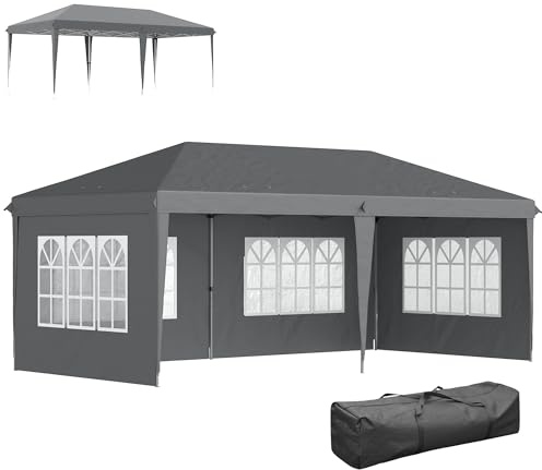 Outsunny Pavillon ca. 3x6m Wasserdicht Pop-up Faltpavillon Fenster Grau