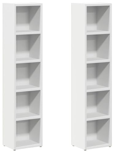 Teenpull CD-Regale 2er Set, Weiß, 21x16x93,5 cm, Holzwerkstoff, schlanke Medienaufbewahrung für Wohnzimmer und Büro, Platz für 80 CDs