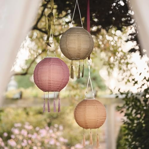Lights4fun 3er-Set Lucena Solar-Lampions mit Fransen | Solarlampen für Außen | Wetterfeste Deko Garten Balkon Gartenleuchte Sommerparty Beleuchtung Hängend | Laternen | 35 cm | Verschiedene Farben