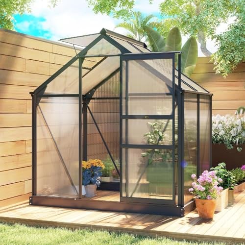 DecHome - Serra da Giardino in Policarbonato e Alluminio con Porta Scorrevole e Finestra 190x132x201 cm Colore Grigio