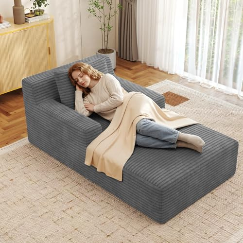 Fijinhom Boneless Sofa Modernes Cord Bodensofa mit Schlaffunktion – Chaiselongue Loungesofa, Bequeme Sofa Couch für Wohnzimmer, Keine Montage erforderlich, 1 Kissen, Dunkel Grau, 160 * 105 * 72
