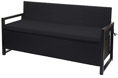 PROREGAL Poly-Rattan 3er Sitzbank | HxBxT 87x164x57cm | Gartenbank Truhenbank | Anthrazit | Kissen Schwarz | Staufach Aufbewahrung Sitzkissen