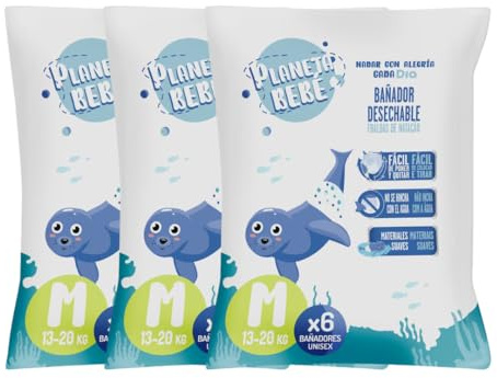 Planeta Bebé Pañales Acuáticos Tipo Braguita, Talla M 13-20 kg, Unisex, 18 Unidades, Lote de 3 Paquetes