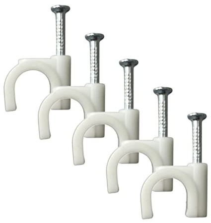 Round White Cable Clips 8mm with Fixing Nails - Packs of 100
