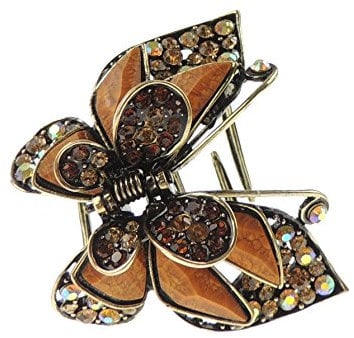Ladies Vintage Gold Metal Butterfly Hair Claw Clamp Burnt Orange