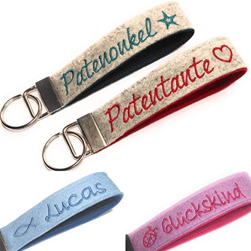 MIKALENI Schlüsselband Schlüsselanhänger Wollfilz personalisiertes Geschenk zur Taufe Patentante Patenonkel Konfirmation Kommunion