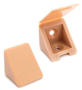 100 x sossai® Korpusverbinder/Möbelverbinder/Eckverbinder mit Abdeckklappe BT1 | 2-Loch | Farbe: Buche | Material: Kunststoff