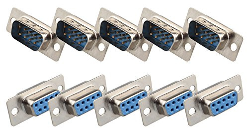 Futheda 5 Piezas Hembra y 5 Piezas Macho computadora DB9 Conector Adaptador Tipo de Soldadura 9 Pines Conectores D-Sub