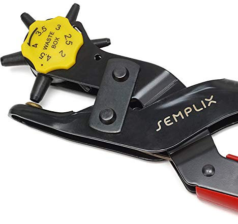 SEMPLIX Revolverlochzange stabile, robuste Ausführung: mit Hebelübersetzung zum Lochen von Leder, Stoff, Pappe, Filz, Kunststoff, Papier, Gummi