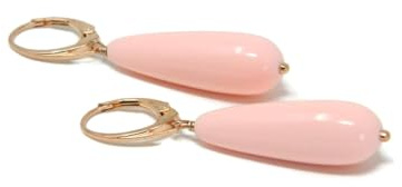 DodiGioielli Orecchini Pendenti Pasta di Corallo Rosa Chiaro Goccia Liscia | Artigianali, 10x30 mm, Argento 925 Placcato Oro Rosa, Made in Italy, Nickel-Free