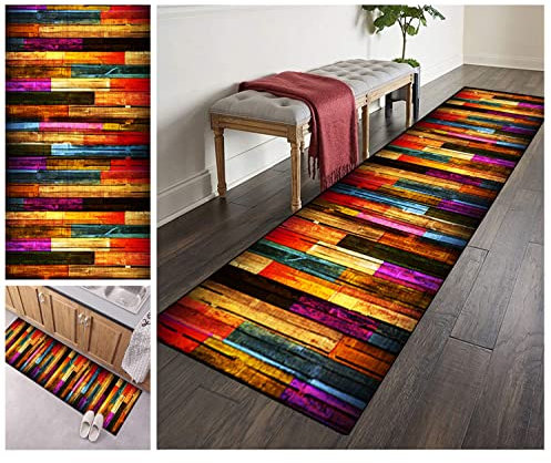 Filjr ZVEZVI Teppich Läufer Flur Küche rutschfest Waschbar Bunt 60X100cm Lange Vintage Kücheläufer Teppichläufer Polyester Meterware Anpassbar