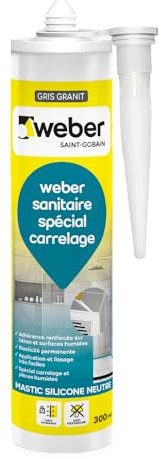 Mastic silicone résistant aux moisissures, gris granit, 300 ml, spécial sanitaire, WEBERSEAL SANITARY, WEBER