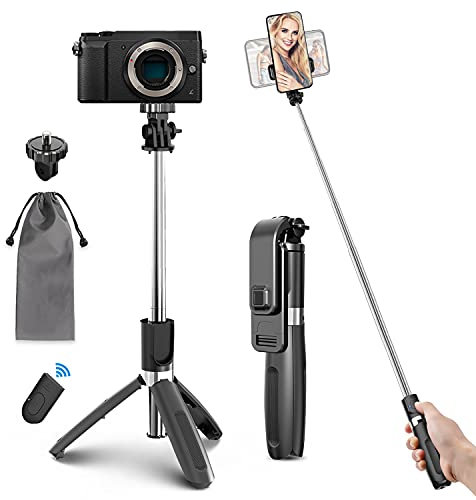 Bastone Selfie Wireless, 4 in 1 Asta Selfie Stick Bluetooth 100cm con Treppiede e Telecomando Wireless per Samsung Huawei LG HTC 3,7-6,8in Cellulare Camera Gopro ecc