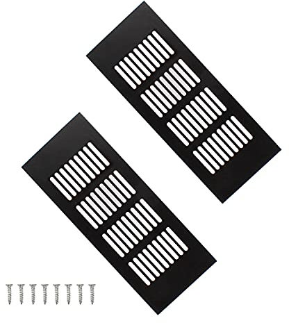 SRJQXH 2 Pezzi Griglia di Ventilazione, Lungo 200 mm Coperchio di Sfiato, Nero Alluminio Griglia di Ventilazione Rettangolare, Utilizzato per la Ventilazione di Armadi e Guardaroba