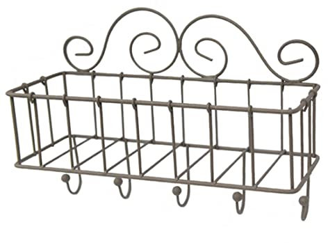 MACOSA SA82949 Wandkorb Metall braun mit Haken Wandregal Regal Wanddeko Landhausstil Blumentopfhalter Wand Dekoration Deko-Korb hängend Wandhalter