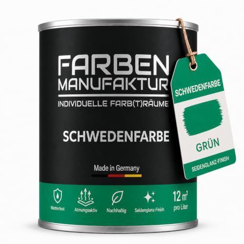 Schwedenfarbe Holzfarbe Außen Wetterfest – Holzschutzfarbe für Fassade, Gartenhaus, Zaun & Scheune – Diffusionsoffen & Nachhaltig Wetterschutzfarbe 1/2/5L, Größe: 2L, Farbe: Schweden grün