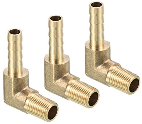 QUARKZMAN 6mm Púas a 1/8 PT Macho Rosca Tubería x 3uds 90 Grados Codo Latón Espiga Manguera Montaje para Aire Agua Combustible Neumática Manguera, Oro
