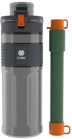Filsoit Straw Filter Water Bottle Outdoor Water Bottle with Filter Water Purifier Filtration Bottle Survival Emergency Hiking Travel and Backpacking Water Filter 17oz