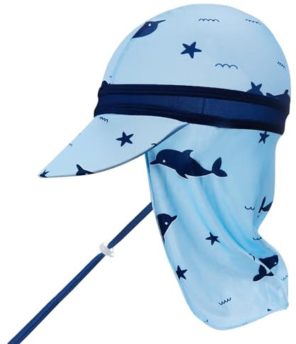 crazy bean Chapeau Anti UV de Soleil Enfant Chapeau Protege Nuque Randonnée pour Garcon Fille Cartoon Casquette Visiere de Bain Plage avec Mentonnière Réglable Dauphin