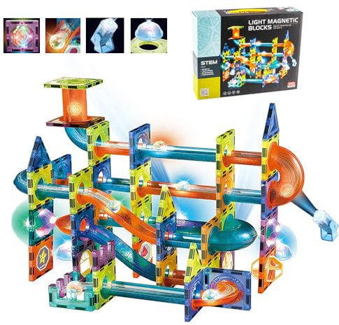 Creative Magnetic Tiles Set, 110 Pieces, Colorful Pipelines, Balls and Blocks, Non-Toxic Plastic, STEM Toy, Kids Learning Educational Construction Toys for Age 3+ Boys Girls