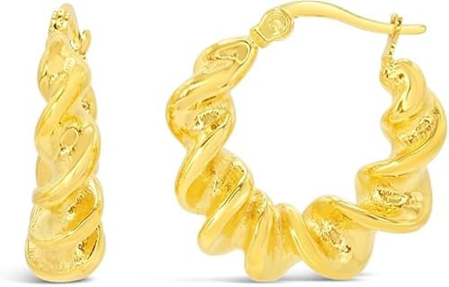 ARS-ARGENTI Boho Ohrringe Damen Mädchen Sterling Silber 925 Gold 18K - hypoallergen (Luxuriöse auffällige Creolen im Swirl-Design AURORA Edelstahl 18K vergoldet 27x7mm)