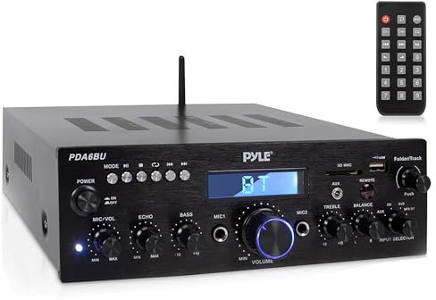 Pyle Sistema Amplificatore Audio Bluetooth, 200 Watt Potenza di Picco, Dual Channel, Audio Stereo, USB, SD, AUX, Ingresso MIC con Effetto Eco, Radio, Display LCD, Ingressi RCA