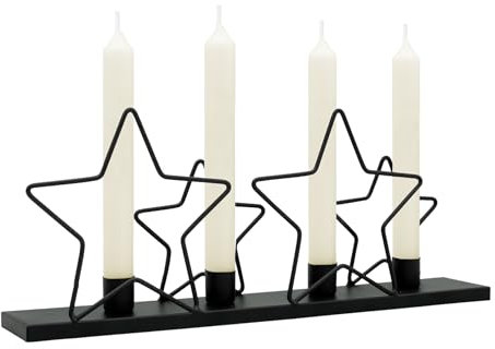 Metall Kerzenständer mit Sternen schwarz - 39 x 16 cm - Advents Kerzenhalter für 4 Stabkerzen - Deko Kerzenleuchter für Stabkerzen Tafelkerzen für Weihnachten modern elegant
