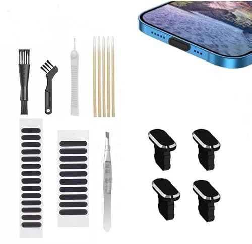 Mayoii 82Pcs Phone Dust Plug Set with Speaker Dustproof Net Stickers,Cleaning Brushes, Swabs and Tweezer, Phone Speaker Cleaning Protector Anti-Dust Kit Compatible with IPhone
