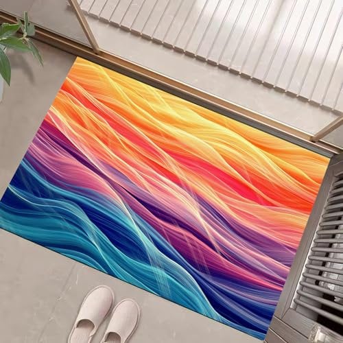 COSKTIARL Home Fußmatte Kunst 80x120cm – rutschfeste für Innen, Bunte Wellenlinien Fußabtreter Haustür Home Matte für Eingangsbereich & überdachten Außenbereich