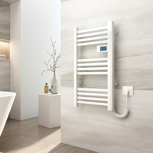 EMKE Toallero electrico baño 75x40 cm,180W, Radiador de Baño con Controlador de Pantalla Digital, Secador de Toallas Eléctrico Recto (Blanco)