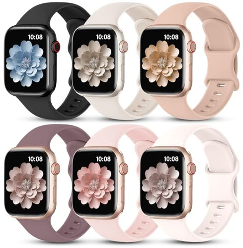 Higgs 6 Piezas Correas Compatible con Correa Apple Watch 40mm 41mm 38mm Mujer Hombre, Pulsera Suave Silicona Deportiva Ajustable para iWatch Series (42mm 10) 9 SE 8 6 7 5 4 3 2 1,Blanco