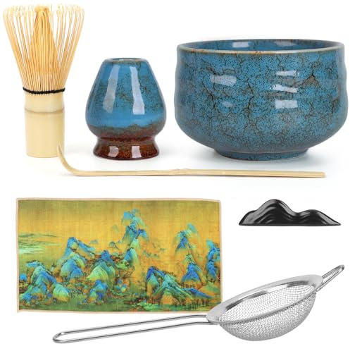 Ulable Juego de batidores de matcha de 7 piezas, cuenco batidor de bambú matcha, juego de té, soporte para batidores