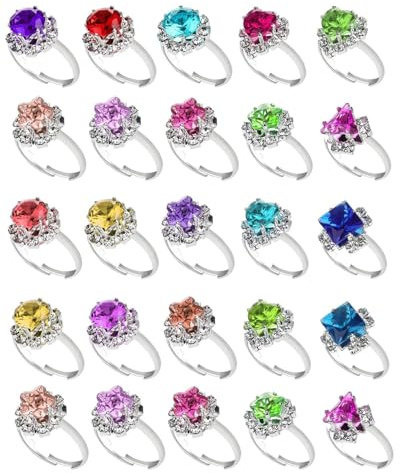 TOZBLEU Bague Réglable Princesse - Set de 20 Anneaux Bijoux pour Enfants