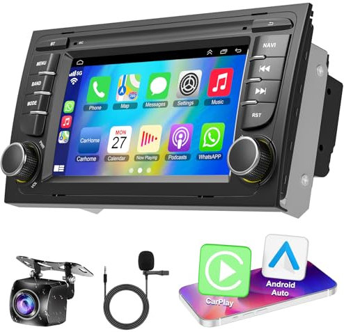 Android 13 Autoradio für Audi A4 S4 RS4 2002-2008 mit Wireless CarPlay & Android Auto, 2+32GB 7 IPS HD Autoradio mit GPS WiFi Rückfahrkamera SWC Bluetooth 5.2 Sprachsteuerung FM Mirror Link DSP