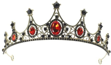 VICASKY Schwarze Barock Krone für Damen, Vampir Krone Damen | Schwarz Gothic Krone Tiara mit Roten Details Tiara mit Rotem Strass, Elegantes Diadem für Hochzeit, Braut, Ball