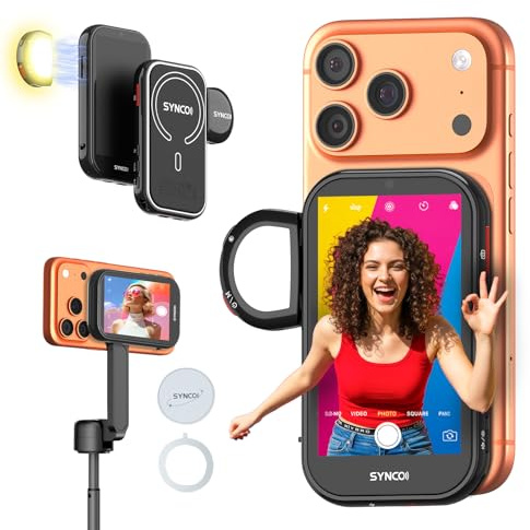 SYNCO XView M4 AI Handy Selfie Monitor mit Licht für iPhone 7-17 (Schwarz)